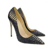 Dress Shoes Comfortable Soft PU High Heels Snake Skin Patterned Shallow Mouth Single Black 12CM Women's Pointed Toe Pumps Career