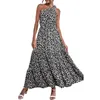 Vestidos casuais moda verão 2024 bohemian floral maxi para mulheres um ombro sem mangas knot ruffled fluxo plus size