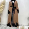 Etnisk kläd Turkiet Dubai Kaftan Lace Open Abaya Women Muslim Dress Eid Ramadan Islamic Robe Femme Musman Caftan Kimono Cardigan Dr Otdgn