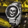 Skull Osobowość retro moda męska Waterproof 30 m stalowa stalowa kwarc zegarek Pagani Design Relogio Masculino