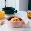 Ciotole per insalata di ceramica nordica con manico da forno a microonde per la colazione noodle cottura da cuocere