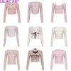 T-shirt pour femmes Y2K SWT Lace Trim Long Slve Corset Crops Tops Korean Style mignon esthétique Slim T-shirt Femmes Basic Ts Autumn Pilovers T240412