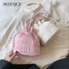 Shoulder Bags Pleated Trendy Handbag Women Bag PU Leather Messenger Drawstring Bucket Lightweight Sweet Crossbody