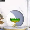 Plates Green Lotus Glass Fruit Plate Metal Branch Bracket Transparent Fruits Tray Bowl Desktop Candy Storage Basket