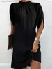 Grundläggande avslappnade klänningar Lady Elegant Short Dress Bat Slve High Neck Ol Formell tillfälle klänningar Kvinnor Summer Solid Color Geometric Printing kjol T240412