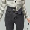 Jeans féminins femmes Pantalons de jean slim en peluche chaleur slim