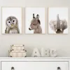 Söt kaninhjort Owl Bear Modern Animal Poster Wall Canvas Bilder Målning Hemtillbehör Poster Dekor för barn sovrum