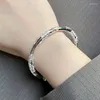 Bangle Engraved Floral For Women Fashion Silver Color Flower Charm Open Hand Jewelry Friendship Gift