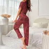 Home Clothing Herbst Mode Pyjama Anzug Frauen Nachtwäsche Pijama Milch Seide Kurzschlärm mit Hosen 2 Stück Pyjamas für Damen Dessous