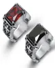 Fashion Hiphop di alta qualità Hiphop rosso / nero Big Rhinestone Biker Stone Biker Mens Silver Acciaio inossidabile Punk Design Ring 7-12#3699873