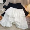 Cintura elástica branca preto irregular mini saia kawaii escolar de estilo japonês y2k estético babados curtos madeireiros 240329