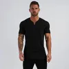 Zomeraankomsten kleine v nek korte mouw t-shirt heren slank fit mode t-shirt sport casual gym kleding fitness t-shirt 240320