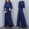 Byxor fashionabla och eleganta bat ärmade chiffongröja, Cape Top, koreansk stilstilskjorta, breda benbyxor set