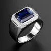 Royal Sapphire Pierścień Męskie Trendy Pure Srebrny Dominujący Emerald Diamond Live Coush Prezent