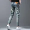 Summer Mens Jeans Designer Pants High-end Trendy 9-point Jeans Men Slim-fit All-match Trousers Small Feet Elastic 9-points Pants Jeans Ripped Skinny Cowboy Pant 149