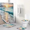 Douchegordijnen zonsondergang aan zee landschap badkamer gordijn voetstuk wc -toiletzitje mat deksel bad home decor anti slip tapijt 4 stks