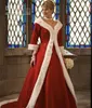 Neue Langarm -Umhang Winterballkleid Brautkleider rot warme formelle Kleider für Frauen Pelze Applizes Weihnachtskleider Jacke 2011720341