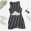 Casual Dresses Tribal Print Bodycon Dress Women Retro African Elegant Summer Sleeveless Street Wear Mönster Stor storlek 5xl