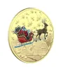 10 stylów Święty Mikołaj pamiątkowe złote dekoracje dekoracje wytłoczone kolorowy druk śnieżny prezent świąteczny Medal Whole8984589