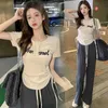 Spice Girl Culleging Lettera a maniche corte T-shirt Womens Versione coreana Slimt fit Pantaloni Desiderio puro Hong Kong Style Casual Abita