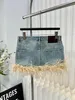 2024 Designer New Wash Blue Pocket Pocket Furt Women Button Up Mini jupe droite jupe pour femmes