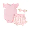 Ensembles de vêtements pour enfants pour enfants bébé filles 3pcs Summer Tenues Sleeve Rober Bow Front Shorts bandeau Set Born Vêtements