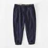 Pants New Summer Pure Linen Pants Straight Loose Men Hemp Cargo Trousers Button Big Pocket Gray Workwear GAZ352
