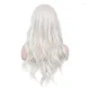 Fourniture de fête Long Wavy Silver White Wig pour les femmes avec des reflets moyens du milieu naturel Perruques de poils synthétiques résistants à la chaleur