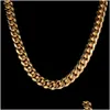 Bracelet & Necklace 12Mm Crystal Zircon Stainless Steel Cuban Chain Gold Diamond Link Necklaces For Men Nightclub Hip Hop Fashion Jew Dhj9E