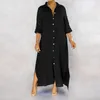 Robes décontractées fashion fashion maxi robe robe bouton stand up couche lâche couleur confortable couleur singel putain longtemps pour les femmes
