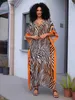 Basic Casual Dresses 2024 Summer Cozy Leopard Print Sexy V Neck Oversized Kaftan Dress For Women Outfit Batwing Slve lightweight Maxi Dresses Q1615 T240412