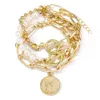 Boho Fashion Bracelets pour femmes Vintage Geométrique perle Human Head Coin Pendant Gold Color Bijoux Cadeau Femme B029 240403