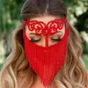 TASSEL VEIL MASS Kvinnor huvudbonader Rhinestone Chain Face Mask Masquerade Dance Party Costum Sexig ansiktsgardin Tillbehör smycken