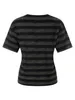 Kvinnors T-skjortor Kvinnor Lose Summer Tops Cartoon Mönster Stripe Print Kort ärm V-Neck Casual T-Shirt Clubwear