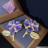 Brooches Exquisite Women Men Purple Color Opal Flower Pins Enamel Crystal Plant Badges For Woman Man Party Corsage