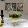 Plates Green Lotus Glass Fruit Plate Metal Branch Bracket Transparent Fruits Tray Bowl Desktop Candy Storage Basket