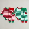 Trousers Baby Clothes Sets Red Green Striped Infant Boy Girl Pajamas Romper Pants 2pcs Sets Long Johns For Christmas New Year Clothing