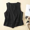 Women's Vests Sleeveless Vest For Women Stylish Flax With Button Down V Neck Lightweight Summer Waistcoat Trendy