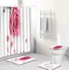 Bath Mats Flannel Mat And Shower Curtain Set Valentine's Day Theme Bathroom Carpet Rug U-Shaped Non-slip Foot For Toilet