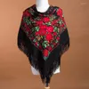 Scarves 115 115cm Russian Style Women Square Scarf Luxury Floral Print Fringed Babushka Handkerchief Autumn Winter Shawl