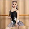 Stage desgaste infantil da dança latina de dança roupas de verão garotas vestido preto susper tops malha tutu skiot prática dnv20122 gota del otuji