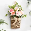 Fleurs décoratives artificielles dans le panier tissé Hangle de porte de porte Rustique Bowknot Fake Greendery Bonsai Mur suspendu décoration