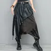 Kvinnor Pants Street Trendy Cool Design Cotton Patchwork Pu Leather Small Foot Hanging Crotch Women 2024 Spring Autumn LX402S