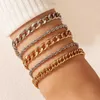 Bangle 4st Gold Color Silver Color Charm Armband Bangles For Women Punk Curb Cuban Chain Armband Set Boho Fashion Jewets Gifts 24411