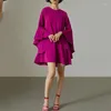 Casual Dresses O-Neck Butterfly Sleeve Mini Dress Elegant Office Loose Pullover Ladies Temperament Solid Color Party Vestido