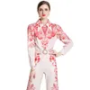 Fashion Loose Women's Sets With Belt, Floral Print Long Sleeve Shirt and High Waist Flared Pants 2 Pcs Suit, Elegant Office Ladies