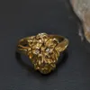 JBJD Vintage Jewelry Gold Plated Lion Head Kind Ring Wild Animals Unisex Accessories240412