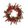 Decorative Flowers Handmade Christmas Wreath With Pine Branches Berry Cones For Front Door Wall Window Farmhouse Decoration