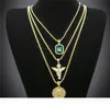Hip Hop Gold Plated Necklace Iced Out Rhinestone Crystal Jewelry Halsband Set med Angel Jesus Pendant Necklace Chain 9557216