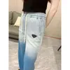 Women's Leggings A23ss Product Gradient Color Block Washed Jeans with Elastic Rubber Band Design, Denim Cotton Fabric Drawstring Casual Style